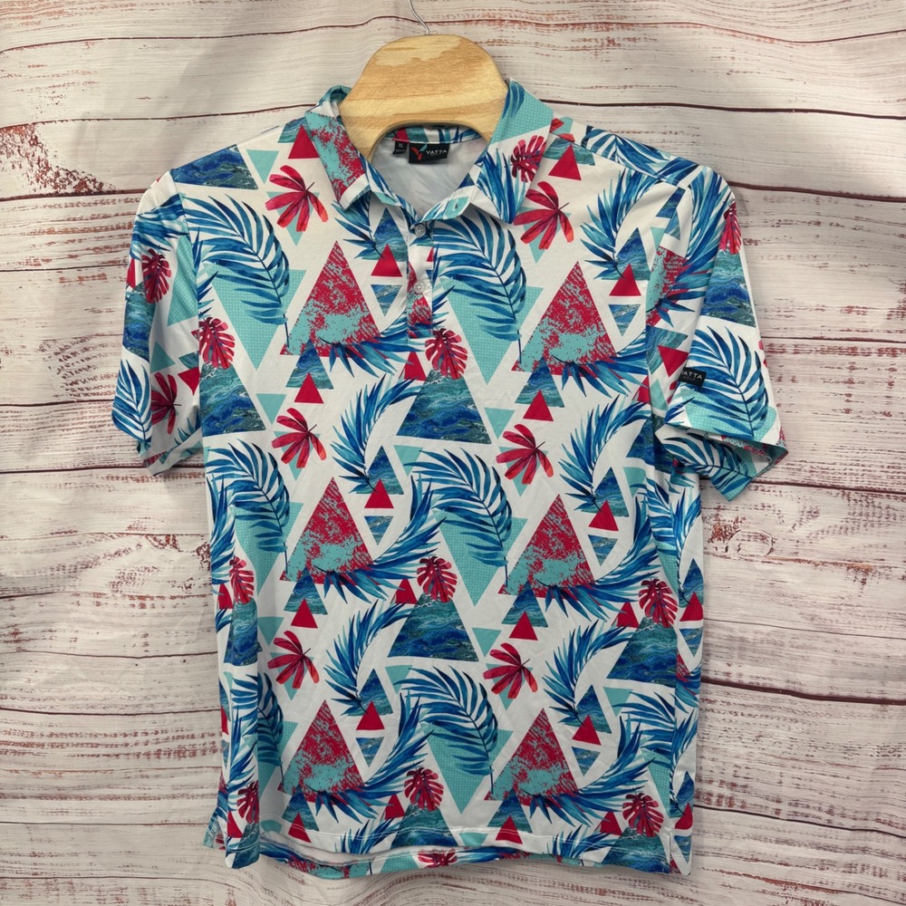 Yatta Golf Polo Shirt Mens XL Tropical Palm Leaf Triangle Short‎ Sleeve Athletic